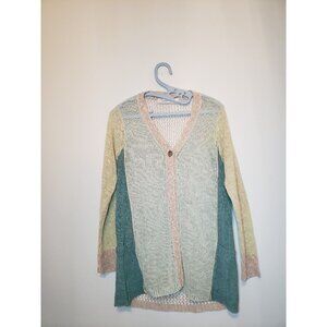 Curio New York Women S Cardigan Single Button Blue Sheer Long Sleeve Linen Blend